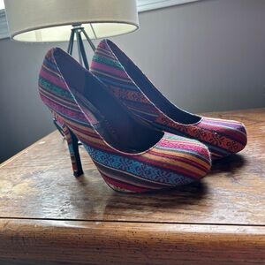 Colorful Striped Women's Heels